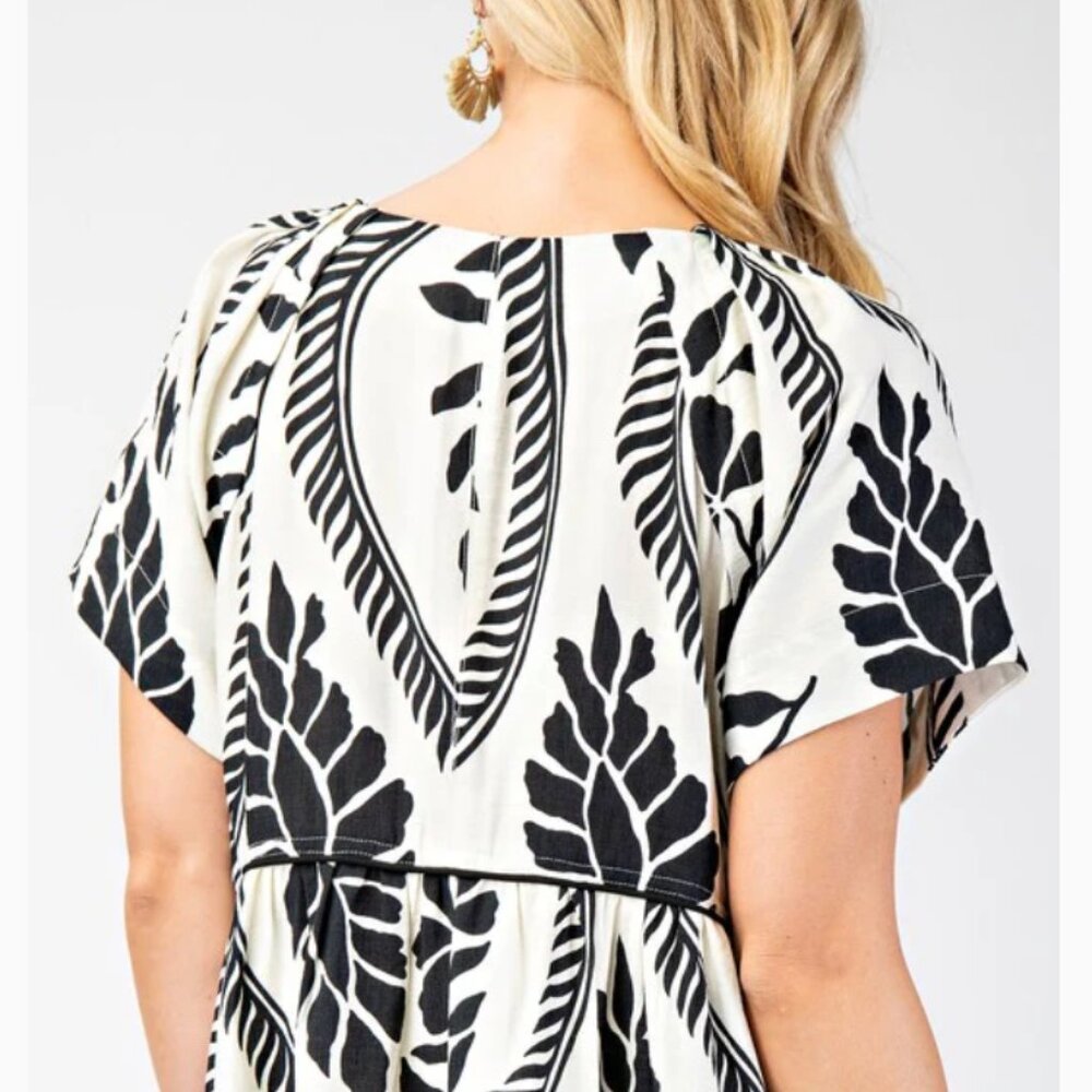 Rowan Boho Floral Black White Leaf Pattern Maxi Dress with Pockets SMALL NWT - Picture 2 of 10